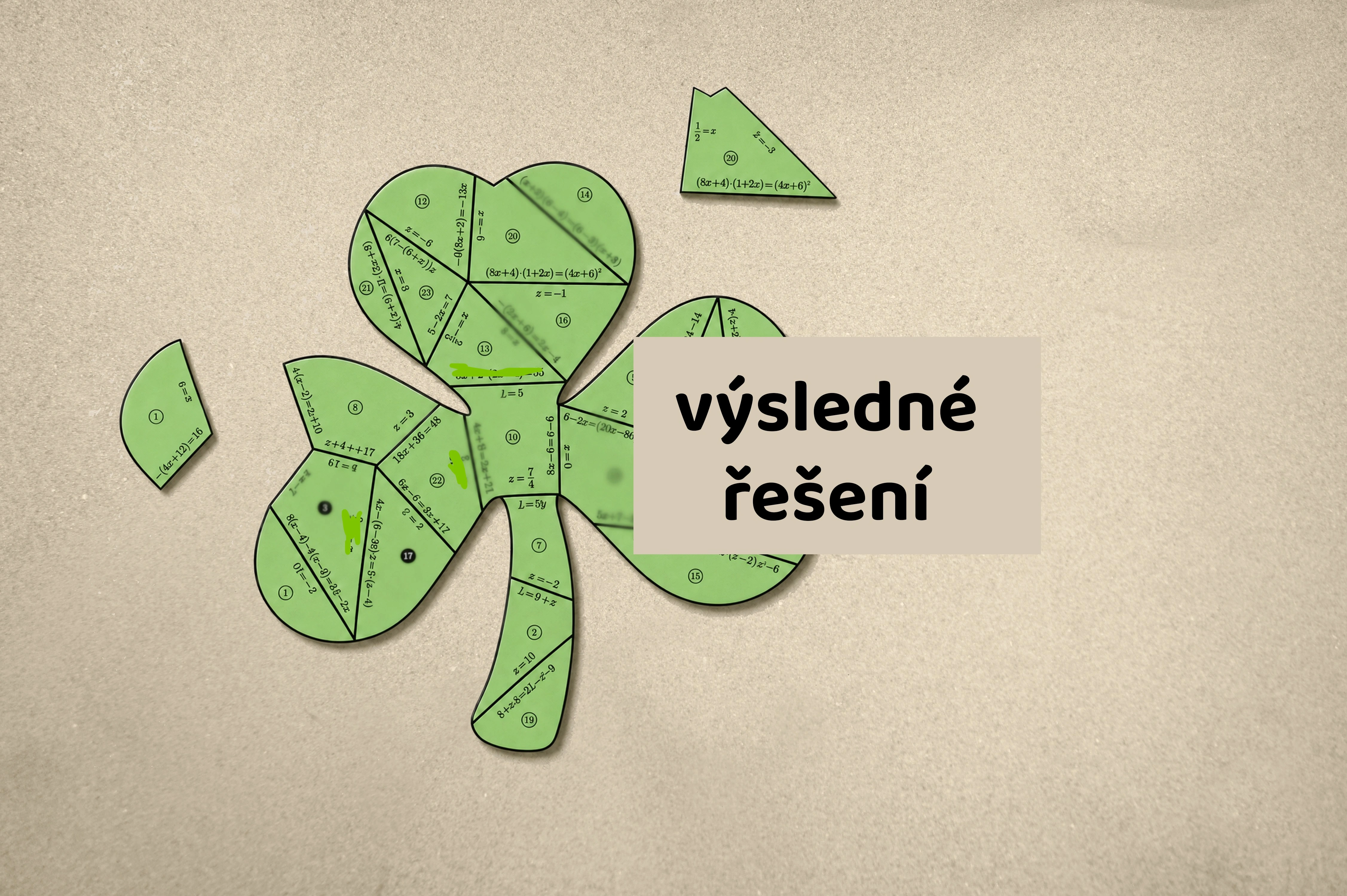 Náhledový obrázek k materiálu lineární rovnice bez desetinných čísel a zlomků, puzzle, skládačka