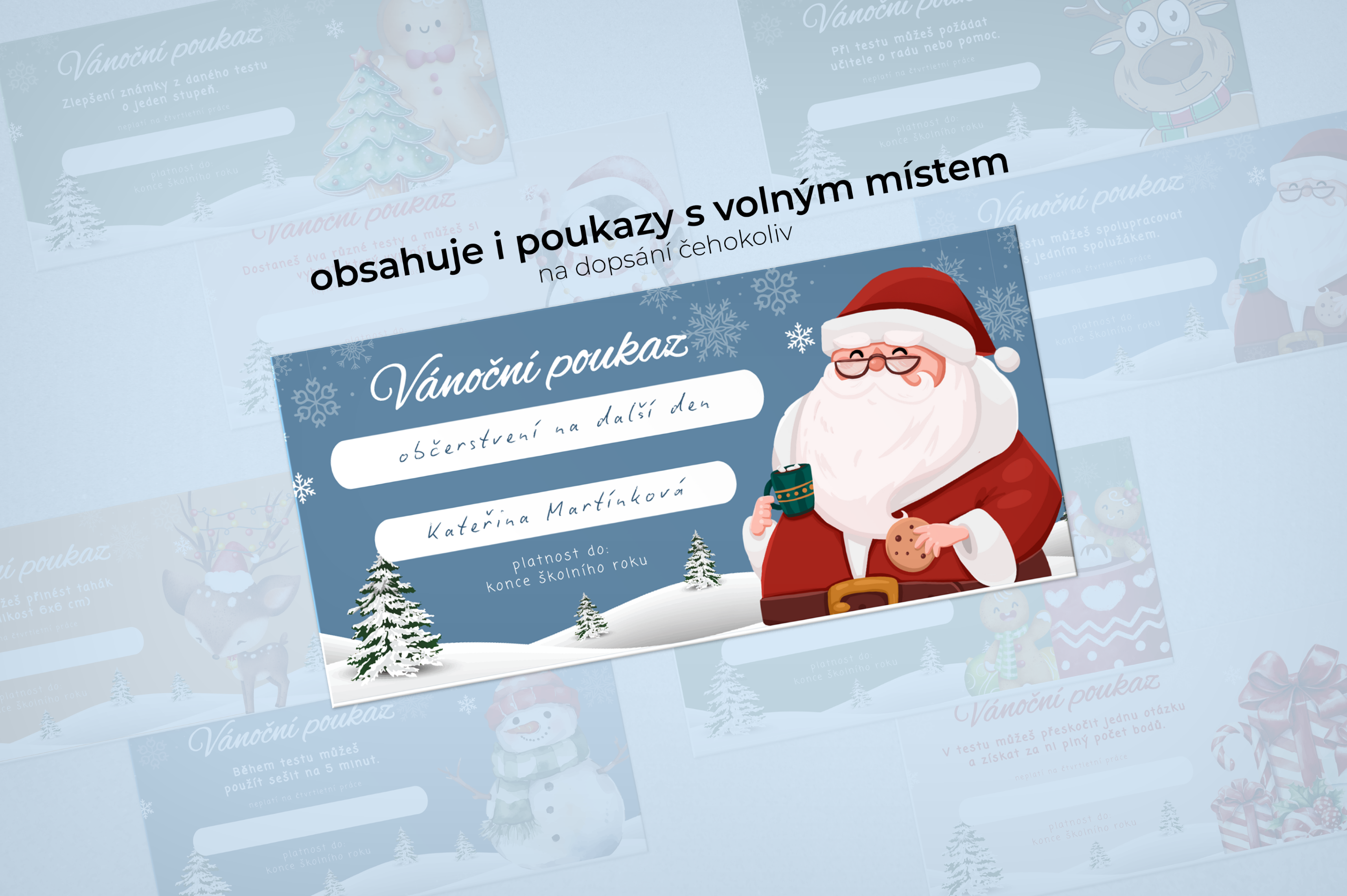 Náhledový obrázek vánočních poukázek pro žáky - prostor na dopsání vlastního textu